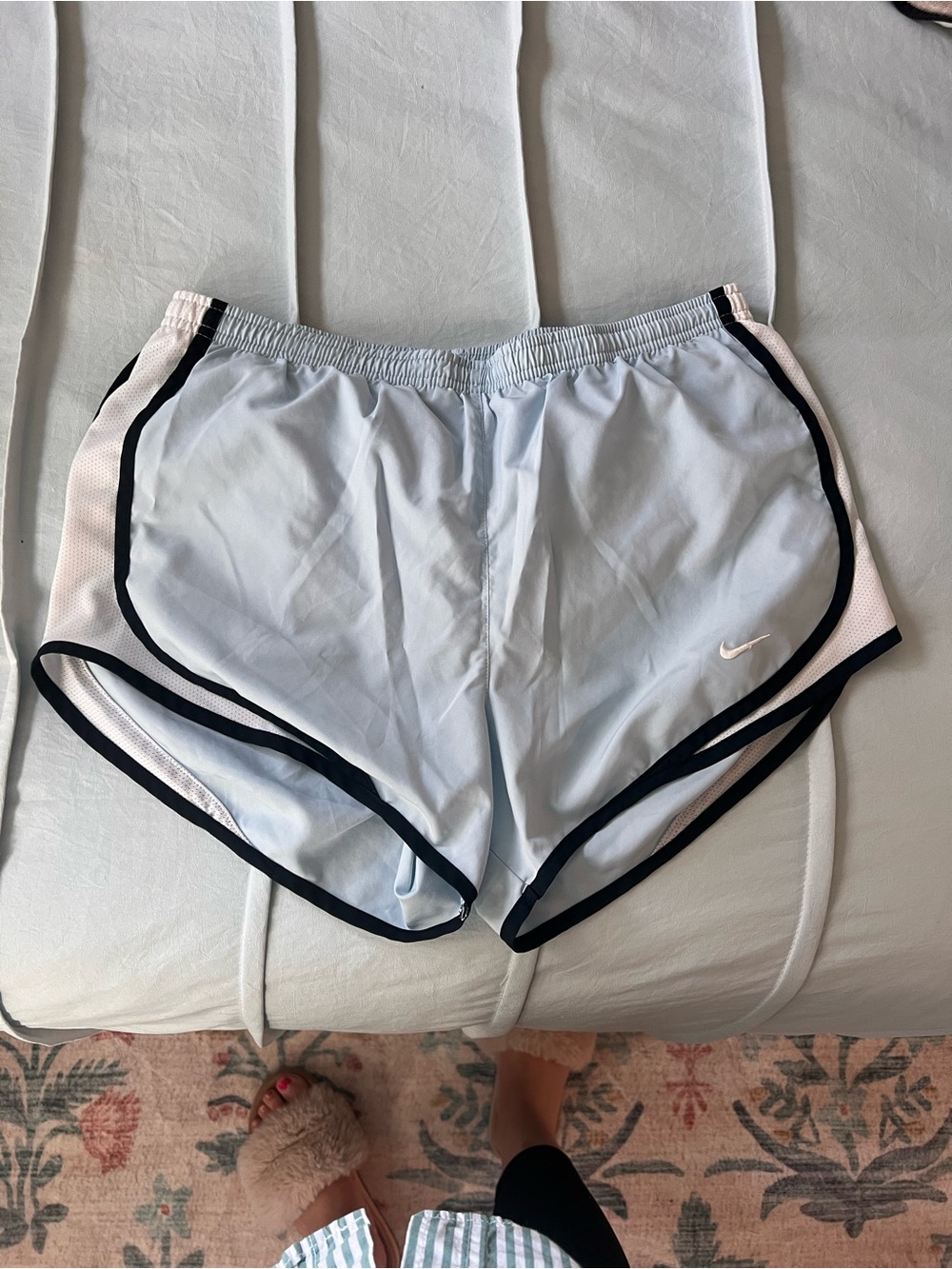 Nike Women's Pale Blue Athletic Shorts with Black Trim